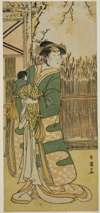 The Actor Nakayama Tomisaburo I as Lady Tokiwa in the Play Kimmenuki Genke no Kakutsuba, Performed at the Ichimura Theater in the Eleventh Month, 1791 by Katsukawa Shun