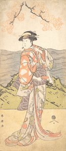 The Fourth Iwai Hanshiro as a Woman Standing Beneath a Cherry Tree by Katsukawa Shun