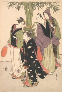 Kabuki Actors Segawa Kikunojo III and Ichikawa Monnosuke II and Two Courtesans Celebrating, ca. 1790s