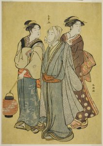 A Young Man Dressed as an Actor of the Ichikawa Family, a Maid and a Geisha