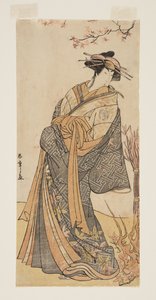 Actor Segawa Tomisaburo II as a Tall Courtesan Standing in a Room