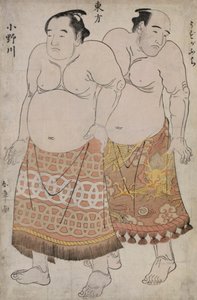 Full length Portraits of Wrestlers of the Eastern Group, depicting Uzugafuchi and Onagawa by Katsukawa Shunsho