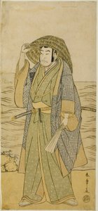 The Actor Nakamura Nakazo I as Kume no Heinaizaemon Disguised as the Street Fortune-teller Kosaka Jinnai, in the Play Kotobuki Banzei Soga, Performed at the Ichimura Theater in the Fifth Month, 1783 by Katsukawa Shunsho