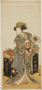 The Actor Nakamura Tomijuro I as the Female Beancake Peddler Hyugaya in the Play Chigo Torii Tobiiri Kitsune, Performed at the Ichimura Theater in the Eleventh Month, 1777