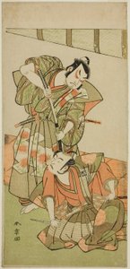 The Actors Ichikawa Yaozo II as Konoshita Hyokichi and Sakata Hangoro II as Matsunaga Daizen Hisahide, in the Play Gion Sairei Shinko Ki, Performed at the Ichimura Theater in the Fifth Month, 1775