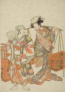 The Actors Ichimura Uzaemon IX as a Male Fox Disguised as the Sake Seller Iseya and Nakamura Tomijuro I as a Female Fox Disguised as the Beancake Peddler Hyugaya, in the Dance Sequence 