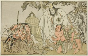The Actors Nakajima Mihoemon II as Aramaki Mimishiro, Matsumoto Koshiro II as Otomo no Yamanushi, and Ichikawa Danzo III as Hannya no Goro, in the Play Kuni no Hana Ono no Itsumoji, Performed at the Nakamura Theater