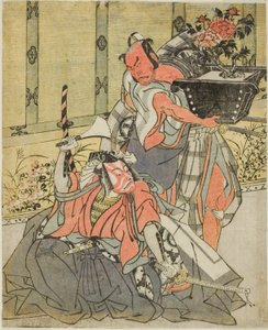 The Actors Otani Hiroemon III as Shinagawa Okaminosuke (right), and Ichikawa Danjuro V as Arashishi Otokonosuke (left), in the Play Fuki Kaete Tsuki mo Yoshiwara (Rethatched Roof: The Moon also Shines Over the Yoshiwara Pleasure District)