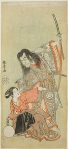 The Actors Sawamura Sojuro II as the priest Shunkan and Azuma Tozo II as Oyasu in the play "Hime Komatsu Ne no Hi Asobi (Outing to Pick Pine Seedlings on the Rat-Day of the New Year)" by Katsukawa Shunsho