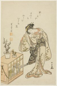 Young Woman with a Caged Monkey (Calendar Print for New Year 1776)