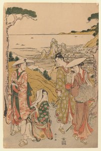 A Company of Pilgrims from Yedo Outside a Tea House on the Hills Behind the Beach of Futami Admiring the View