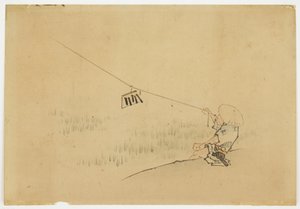 Farmer Flying Kite with Bird Clapper, ca. 1850 by Katsushika (school of) Hokusai