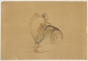 Man with Mallet Rolling Barrel by Katsushika (school of) Hokusai