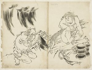 Personification of Storm with Kintaro and Weeping Oni by Katsushika (school of) Hokusai