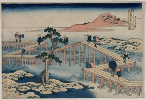 An Ancient Picture of the Eight Part Bridge in Mikawa Province, from the series Curious Views of Famous Bridges in the Provinces by Katsushika Hokusai