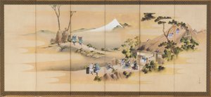 Country Scenes and Mount Fuji, One of a Pair, Edo Period, ca. 1830-1832
