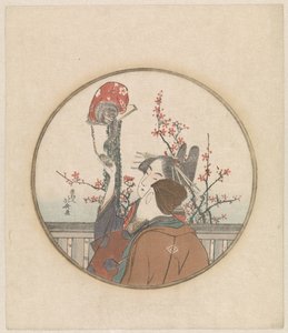 Couple with Monkey and Blossom Branch by Katsushika Hokusai