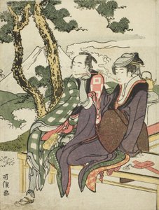 Evening Glow for Date no Yosaku and Seki no Koman, from the untitled series known as Eight Views of Tragic Lovers by Katsushika Hokusai