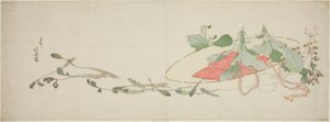 Flowers and Spring Greens in a Hat by Katsushika Hokusai