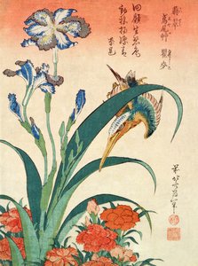 Kingfisher, Iris and Pinks, c.1832 by Katsushika Hokusai
