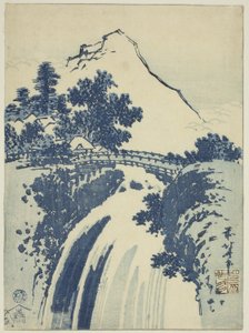 Landscape with Waterfall, from an Untitled Series of Chuban Prints by Katsushika Hokusai
