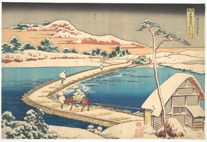 Old View of the Boat-bridge at Sano in Kōzuke Province, from the series Remarkable Views of Bridges in Various Provinces by Katsushika Hokusai