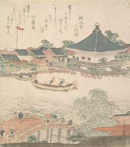 River Scene with Bridge in Foreground by Katsushika Hokusai