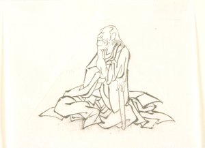 Seated Old Man Leaning on Stick by Katsushika Hokusai
