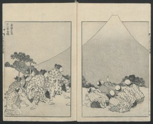 Sliding Down Left, The Opening of Fuji Right from One Hundred Views of Mount Fuji by Katsushika Hokusai
