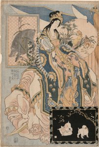 Tang Lady on a White Elephant, from a set Advertising Giant Straw Works in a Fair Attraction by Katsushika Hokusai