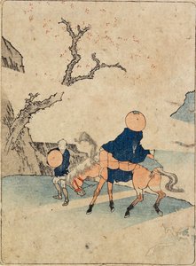 Traveler on Horseback under Bloomed Cherry Tree