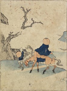 Traveler on Horseback under Bloomed Cherry Tree by Katsushika Hokusai