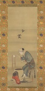 Woman Spinning Silk, dated 1790 by Katsushika Hokusai