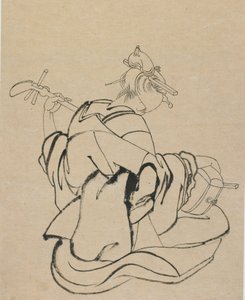 Woman with Back to Observer Playing Samisen
