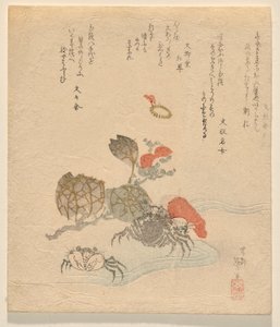 Crabs with Branch of Chinese Roses by Katsushika Taito II