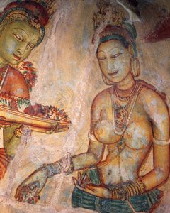 Apsaras, Heavenly Nymph Offering Flowers, Fresco, Fortified Citadel of Sigiriya (UNESCO World Heritage List)