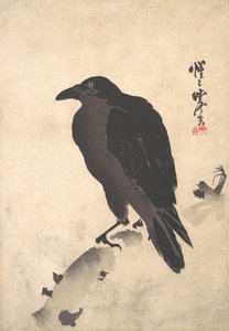 Crow Resting on Wood Trunk, mid-late 19th century
