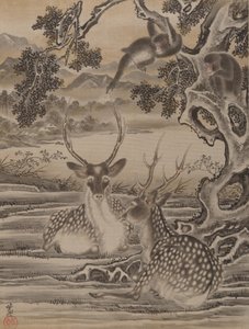 Deer and Monkeys by Kawanabe Kyosai