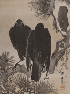 Two Crows on a Pine Branch by Kawanabe Kyosai