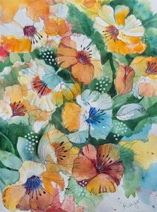 Vibrant Watercolor Pansies by Kay Shanley