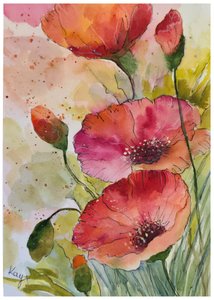 Vibrant Watercolor Poppies by Kay Shanley