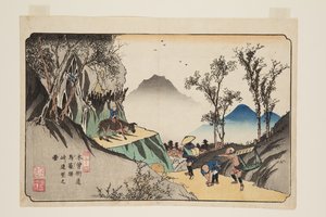 No. 44, Magome Station: Distant View from the Pass by Keisai Eisen