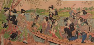 Ferry Boat on the Sumida River / Hanami Return Sumida Crossing, from the series: Four Seasons; Spring by Keisai Eisen