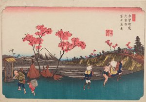 Omiya, Pink Trees by the Road, Plate 5 from the Series: Sixty-nine Stations of the Kisokaido by Keisai Eisen