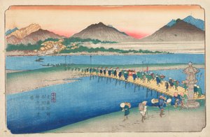 Crossing the Shinjugawa River in Honjo, Plate 10 from the Series: Kisokaido Road by Keisai Eisen