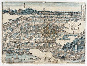 Sketch of the Kabuki Theatre District in Saruwakamachi by Keisai Eisen