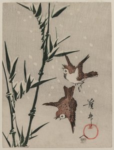Sparrows, Bamboo and Falling Snow by Keisai Eisen