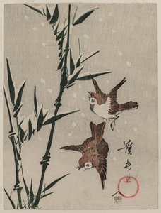 Sparrows, Bamboo and Falling Snow, c. late 1820s by Keisai Eisen