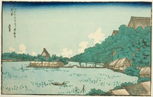 Toeizan Temple Seen from Shinobazu Benten Shrine in Edo, from a series of famous places in Edo with frames of Western letters
