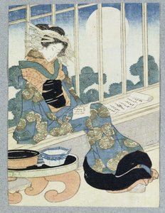 Japanese Lady Reading by Moonlight